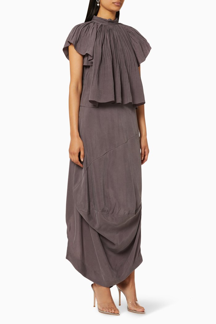 

Pleated Top & Draped Skirt Set, Grey
