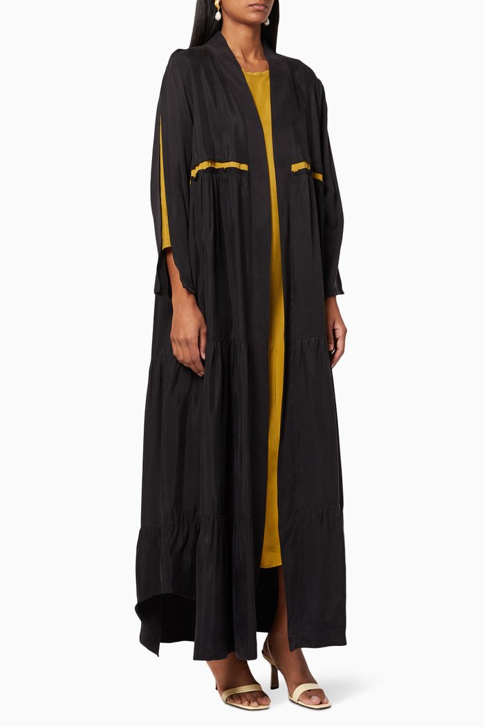 

Contrast Trims Crepe Abaya, Black