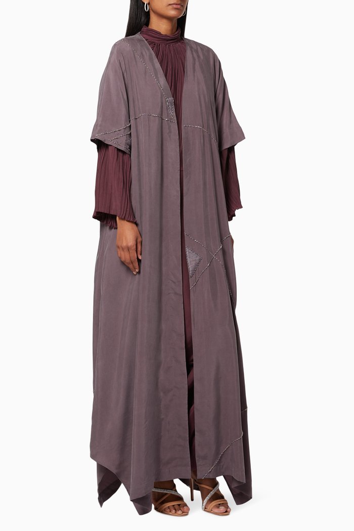 

Embroidered & Pleated Abaya, Grey