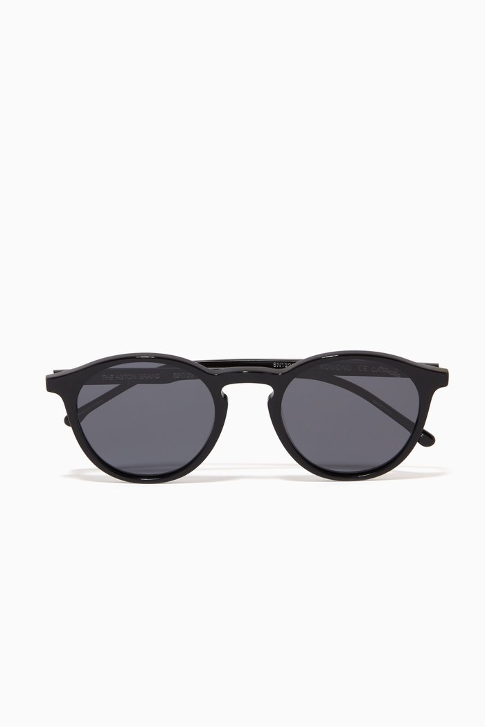 

Aston Grand Round Frame Sunglasses in Acetate, Black