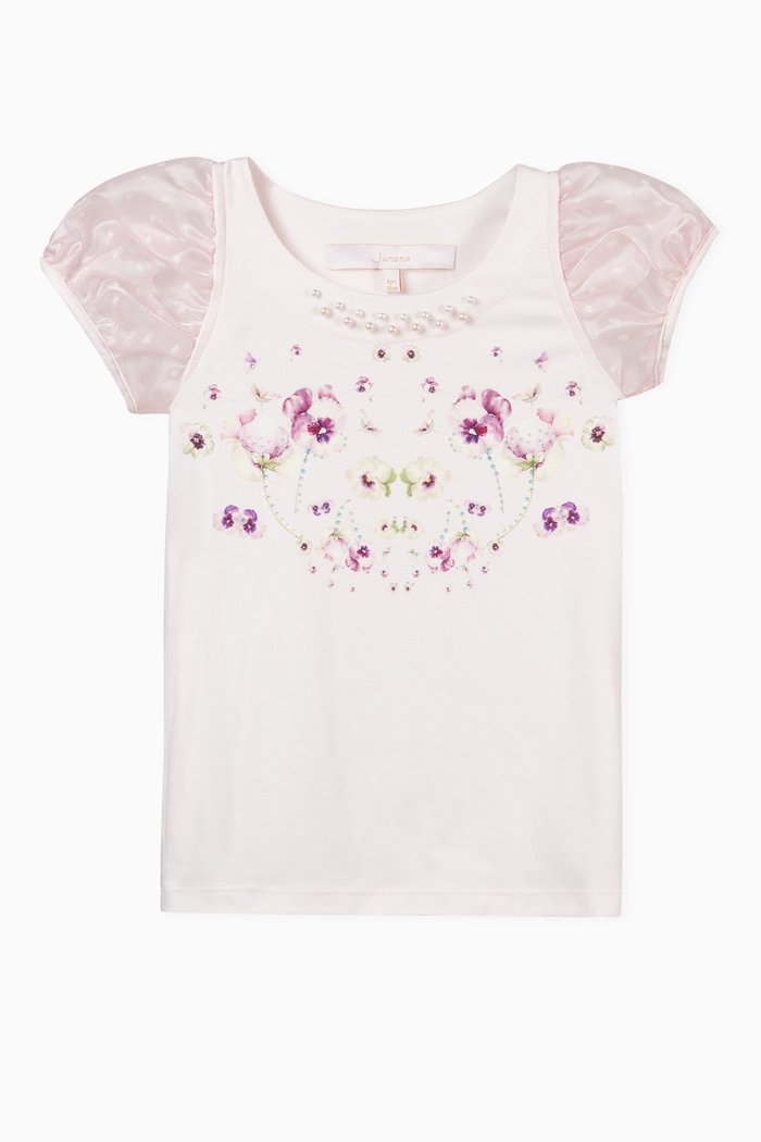 

Floral Rhinestones Blouse, Pink
