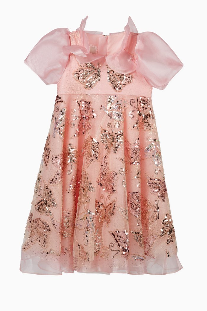 

Butterfly Sequins and Crystal Beads Dress, Pink