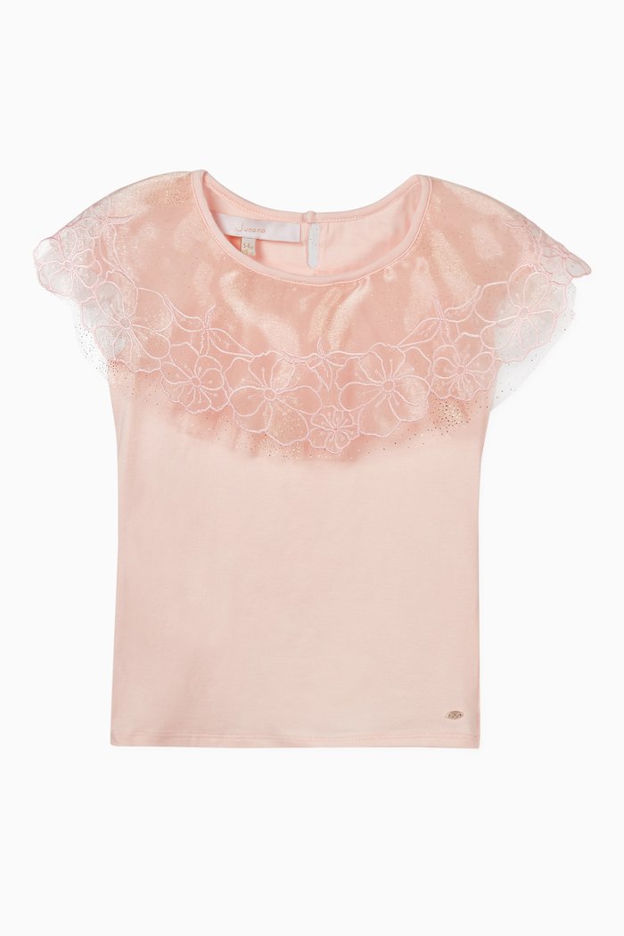 

Embroidery Lace Collar Cotton Blouse, Pink