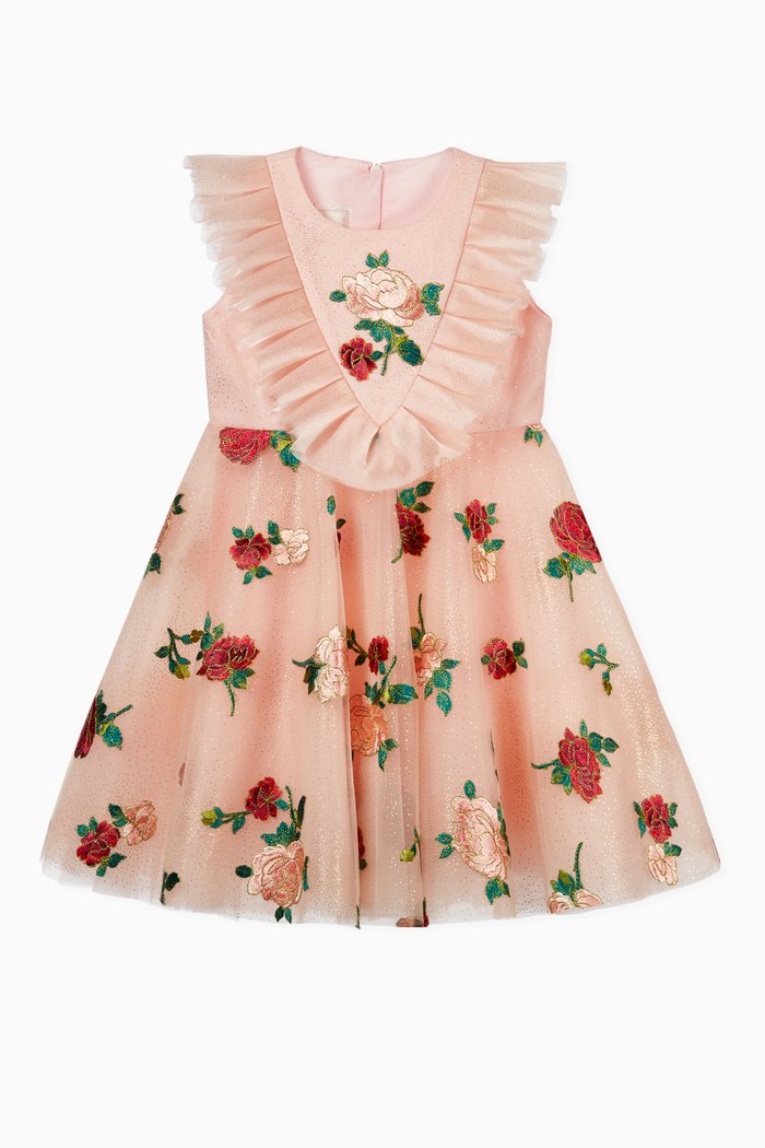 

Rose Embroidery Tulle Dress, Pink