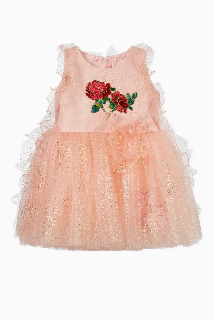 

Rose Embroidery Ruffles Dress, Pink