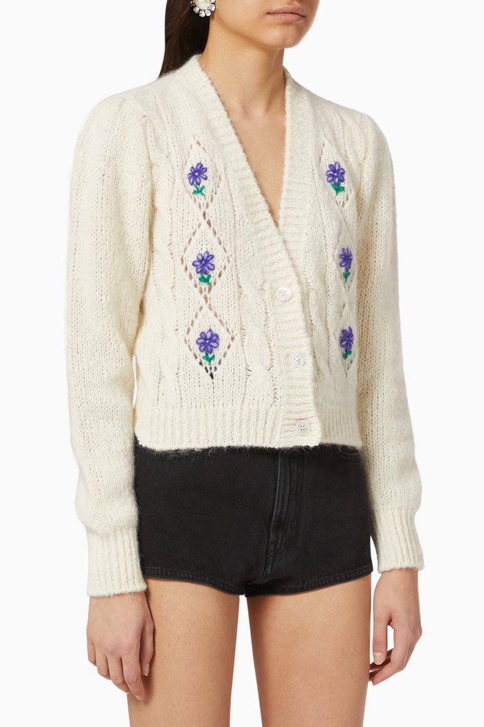 

Floral Cardigan in Melange Wool, White