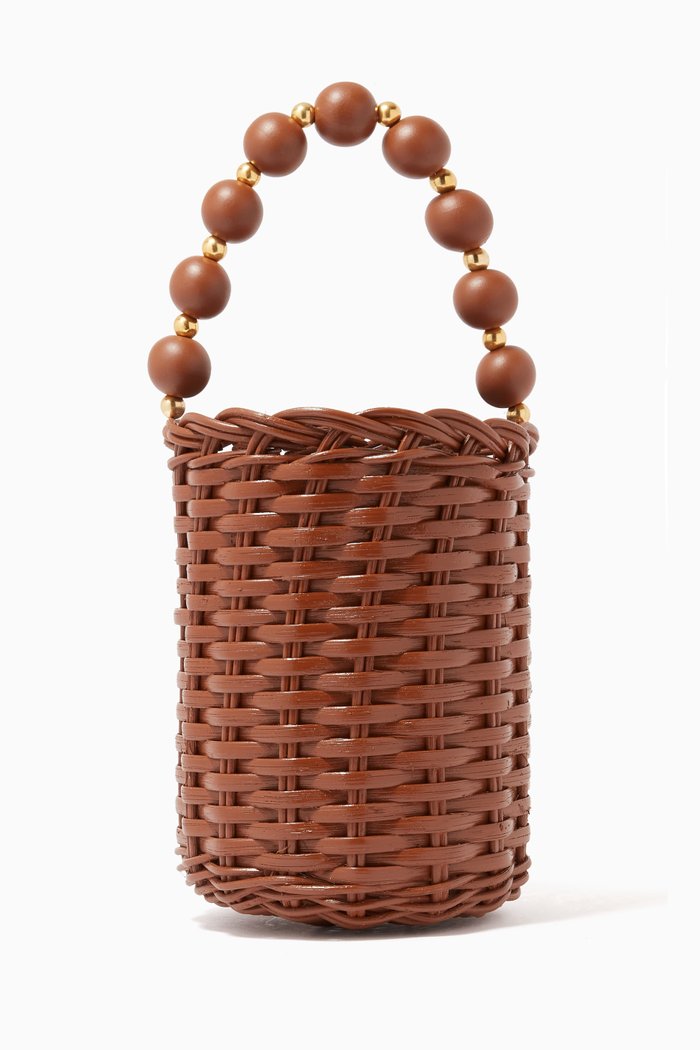 

Coeur de Palmier Bucket Bag in Raffia & Wooden Beads, Brown