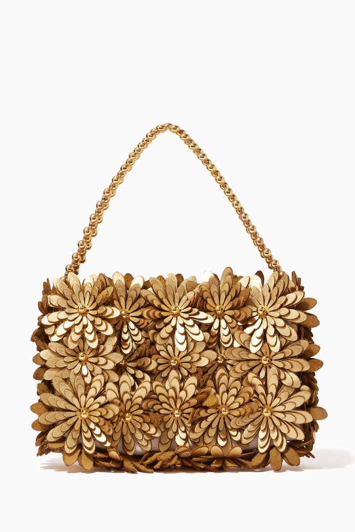 

Inflorescence Baguette Bag in Silk & Satin, Gold