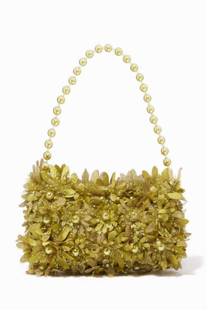 Inflorescence Baguette Bag in Silk & Satin, Green