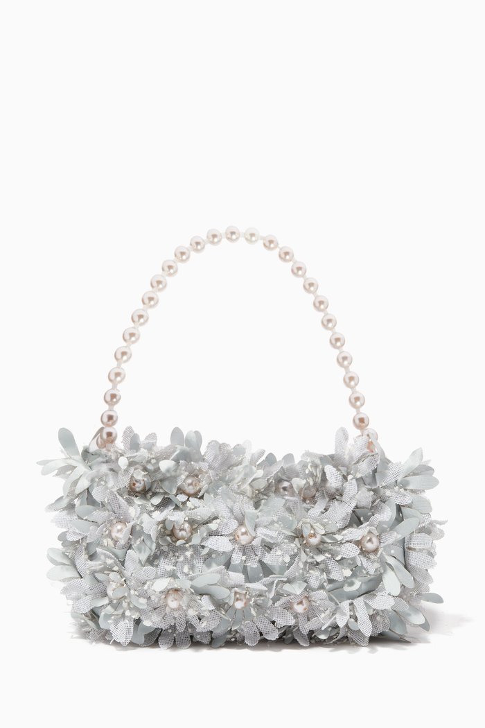

Inflorescence Baguette Bag in Silk & Satin, Silver