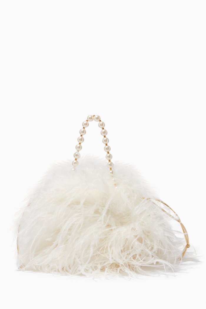 

L'oiseau Rebelle Top Handle Bag with Ostrich Feathers, Neutral