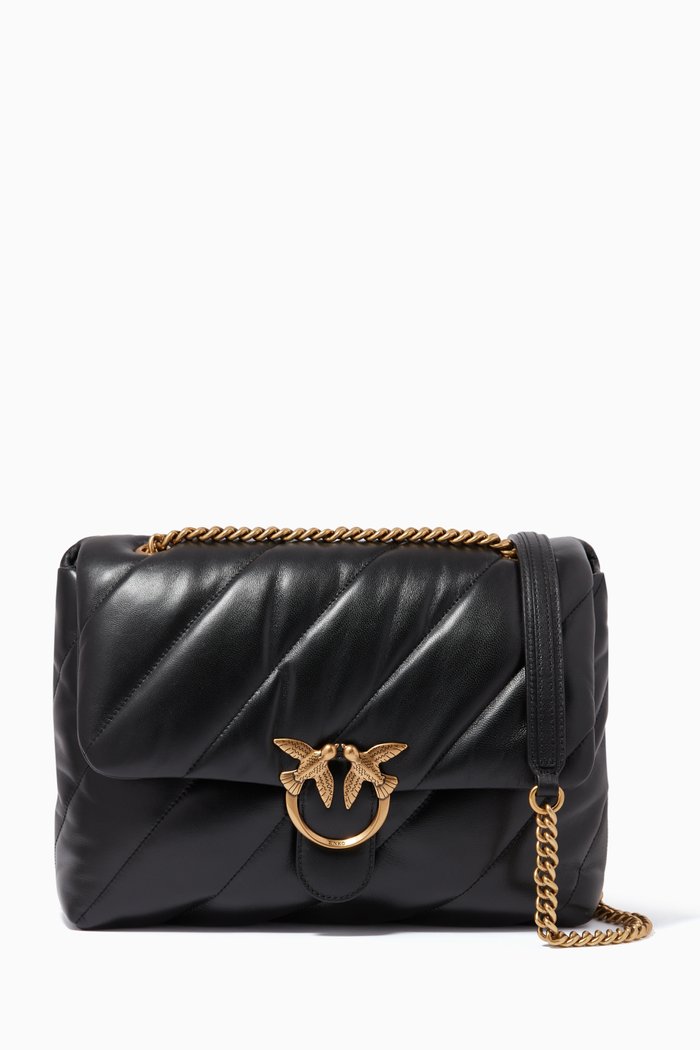 

Big Love Puff Crossbody Bag in Leather, Black