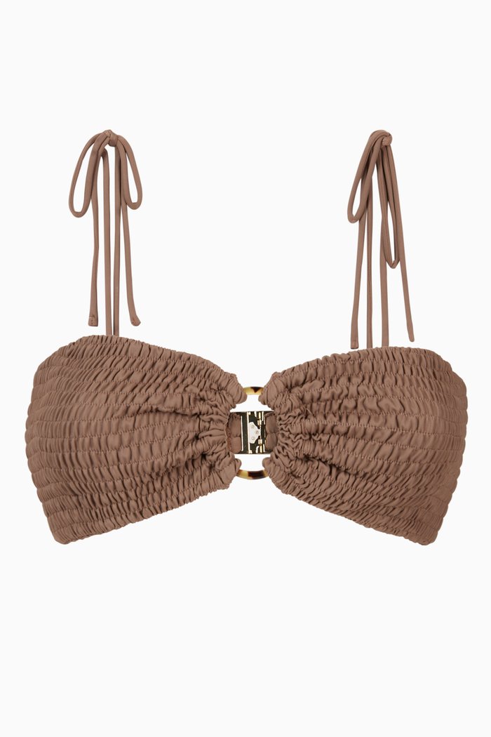 

Talua Smocked Bikini Top, Brown