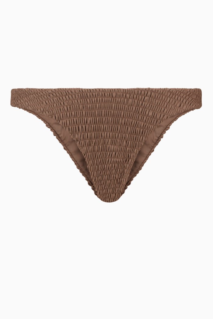 

Anais Smocked Bikini Bottom, Brown