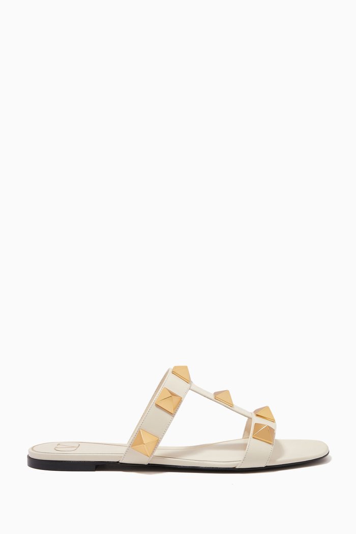 

Valentino Garavani Roman Stud Slide Sandals in Calfskin, White