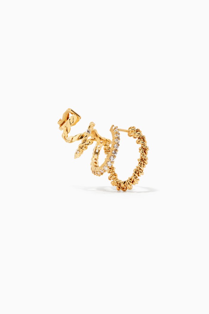 

Modern Vintage Twisted Wires Single Ear Cuff with Crystals in 18kt Gold Plated Brass