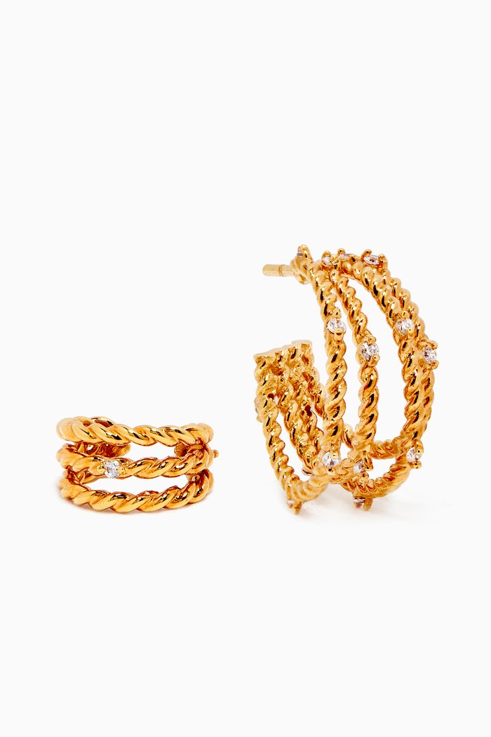 

Modern Vintage Hoop & Cuff Set with Crystals in 18kt Gold-plated Brass