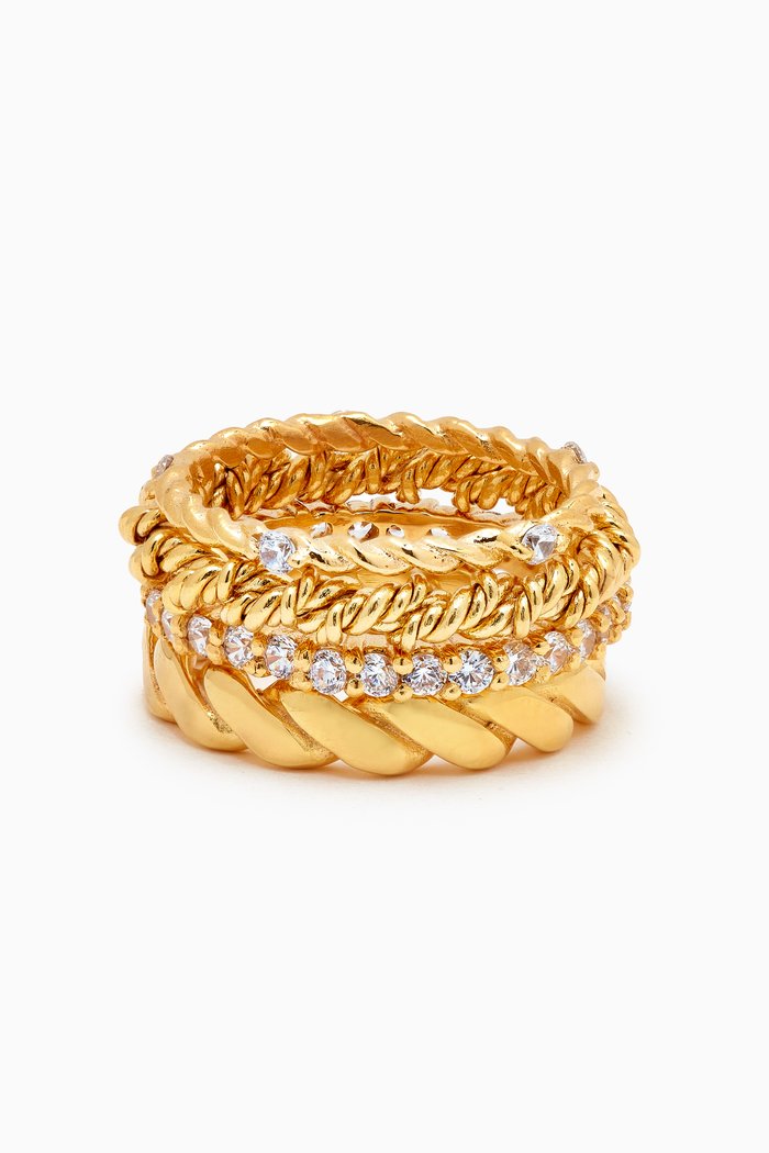 

Modern Vintage Set of 4 Mismatched Rings in 18k Gold-plated Brass