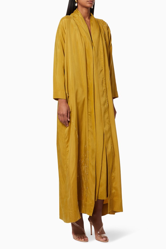 

Embellished Cupro Abaya, Yellow