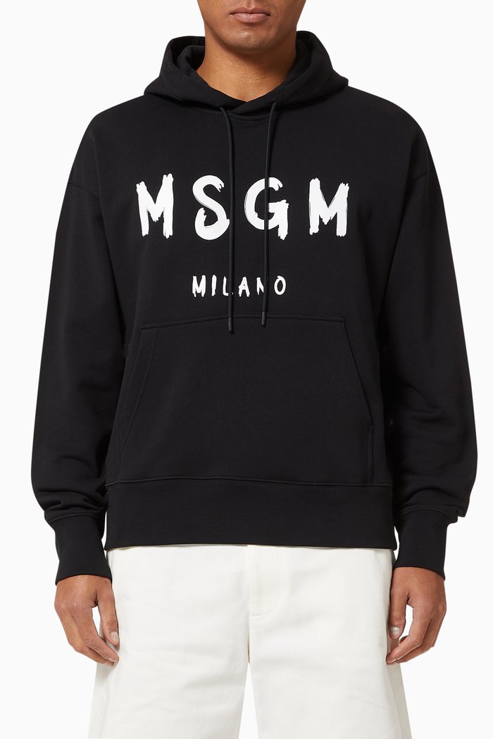 

Paint Stroke Logo Hooded Sweatshirt in Cotton, Black