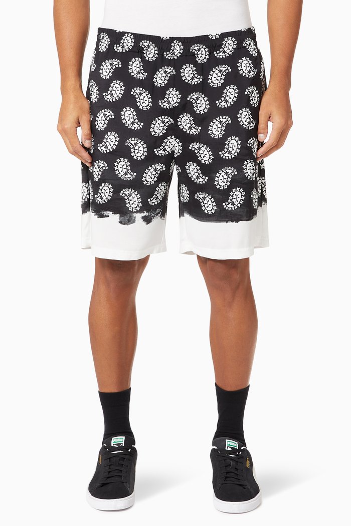 

Paint Stroke Paisley Print Shorts, Black