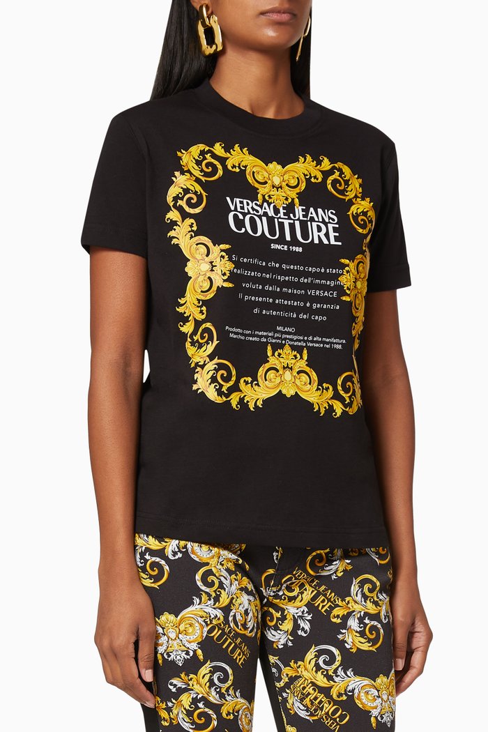 Etichetta Baroque Motif Cotton T-shirt, Black