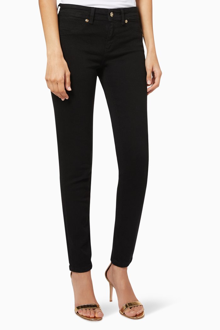 

V-Emblem Stretch Cotton Skinny Jeans, Black