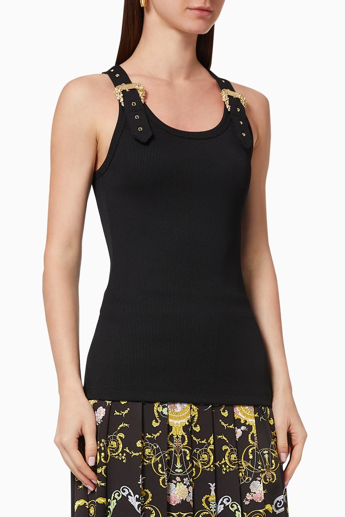 

Lady Ribbed Tank Top with Buckle, Black