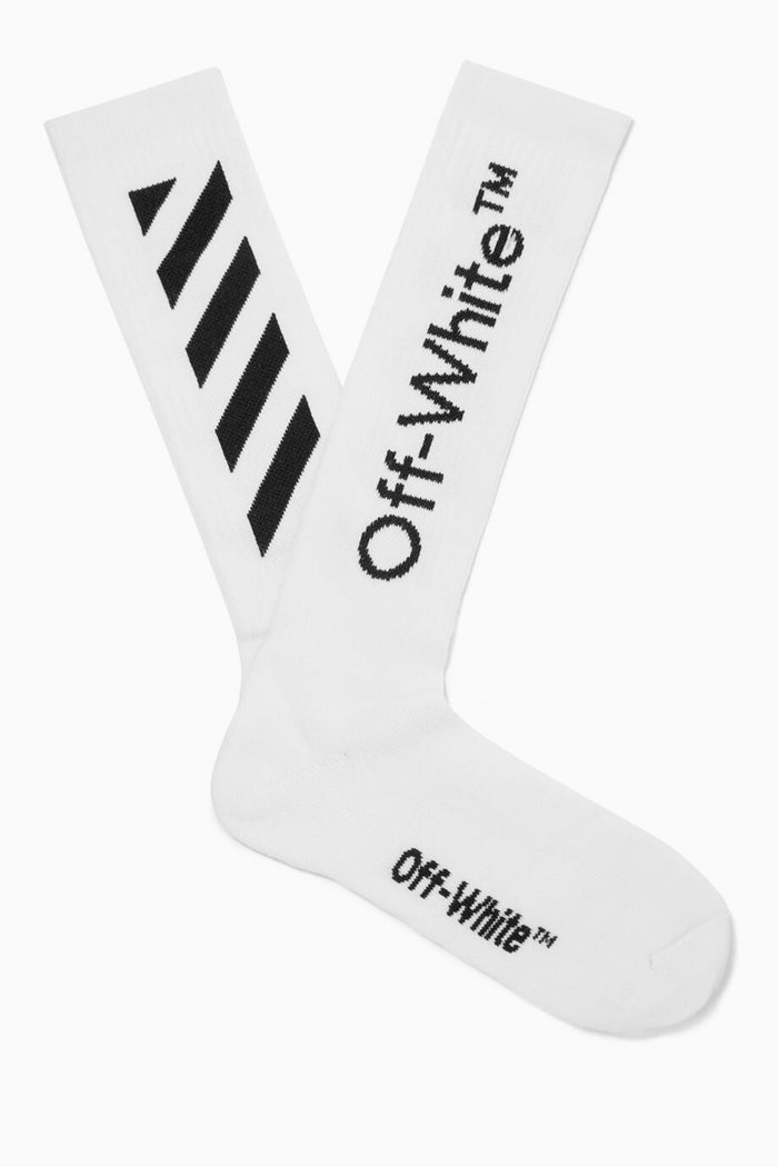 Diag Mid Length Socks in Cotton, White