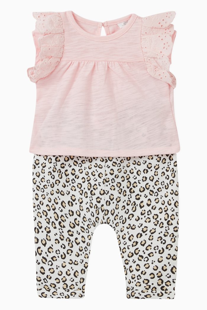 

Embroidered Top & Leopard Leggings Set, Pink