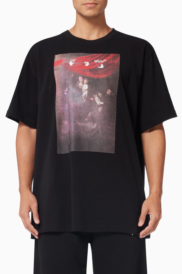

Sprayed Caravaggio Painting Oversized T-shirt in Cotton, Black