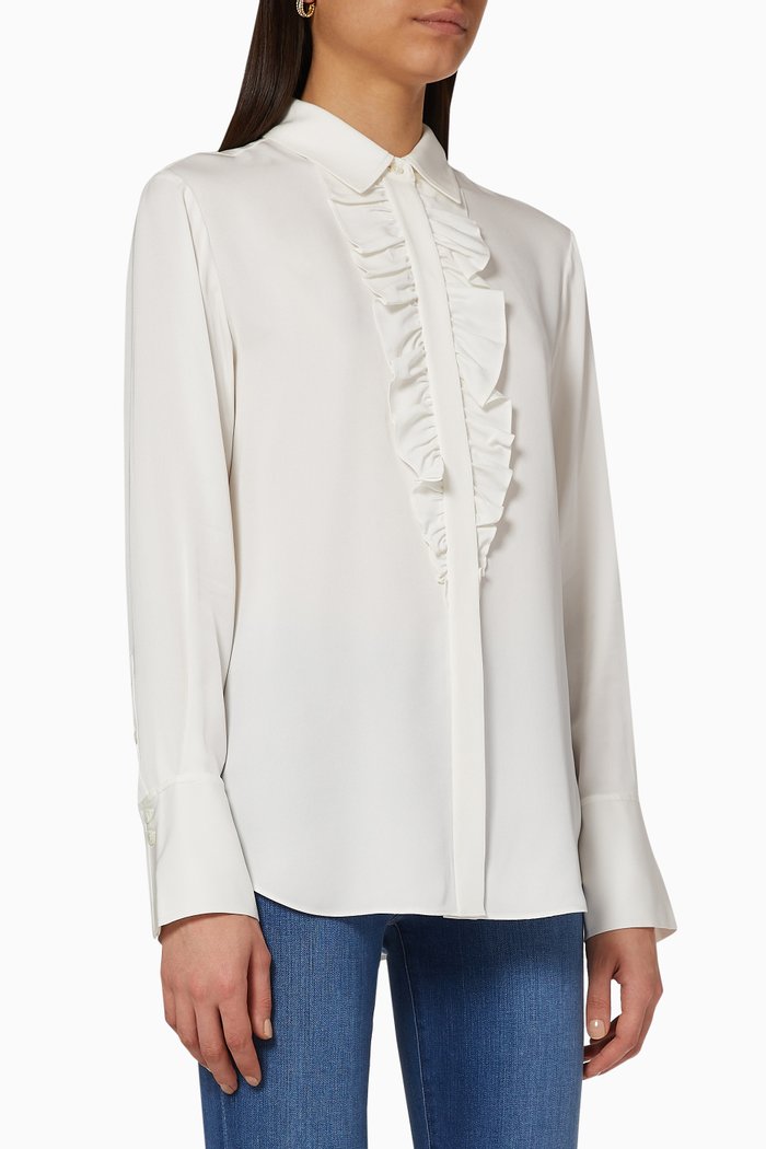 

Ruffled Tux Silk Top, White