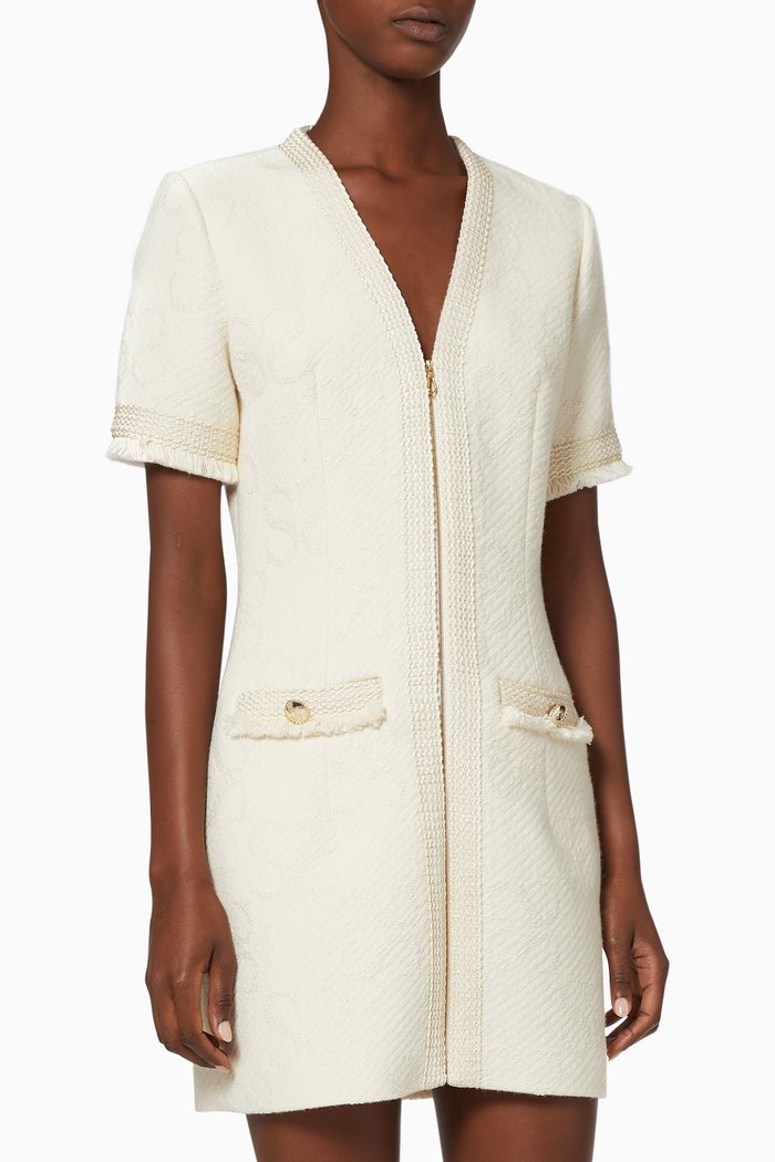 Double S Jacquard Tweed Dress, White