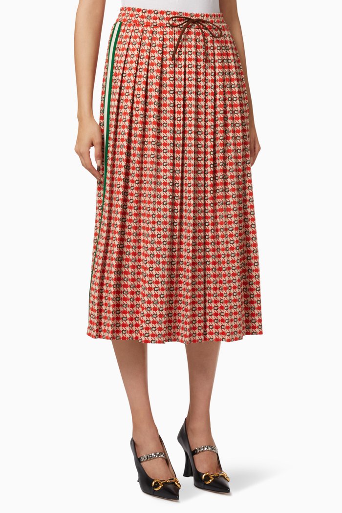 

G Geometric Jacquard Midi Skirt, Red