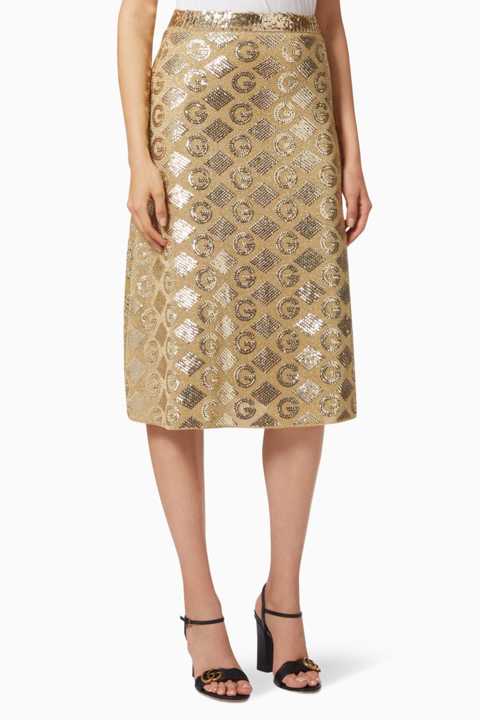 

Midi Skirt in Lamé G Rhombi Jacquard, Gold