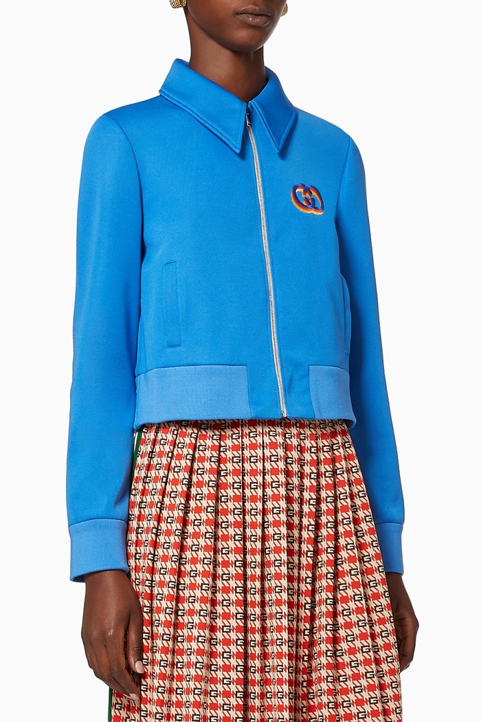

Tiger Embroidery Interlocking GG Jersey Jacket, Blue