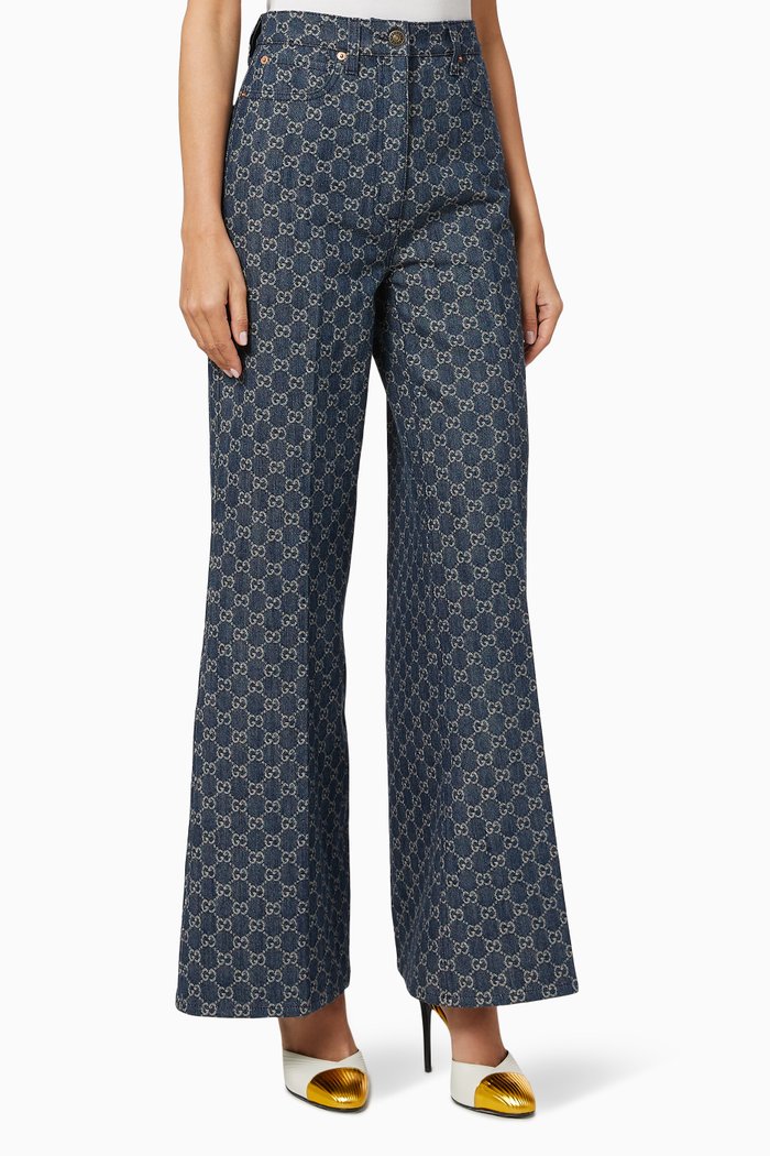 

Eco Washed GG Denim Pants, Blue