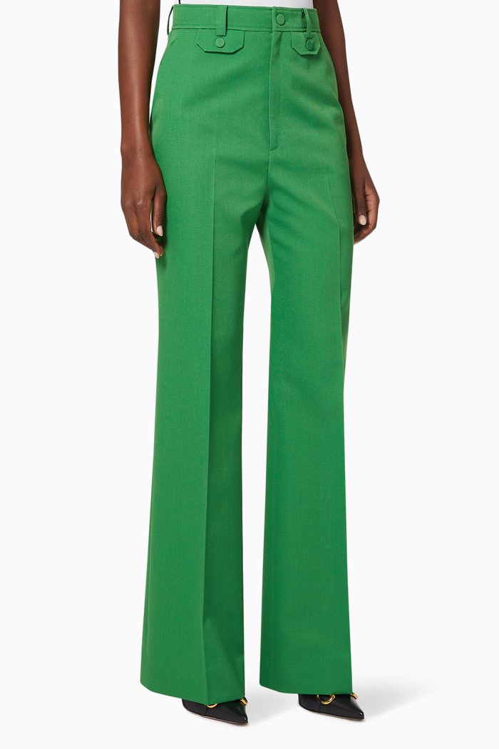 

Wool Twill Flare Pants, Green