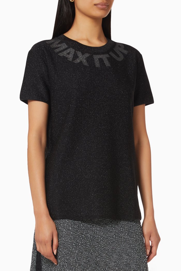

Dare Lamé Slogan T-shirt, Black