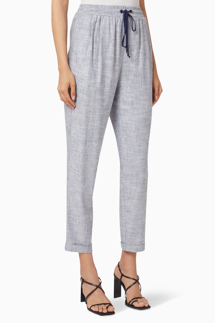 

Cropped Pants with Contrast Drawstrings, Blue