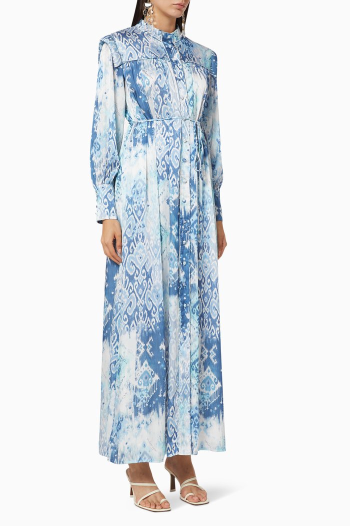 Crepe Placket Dress, Blue
