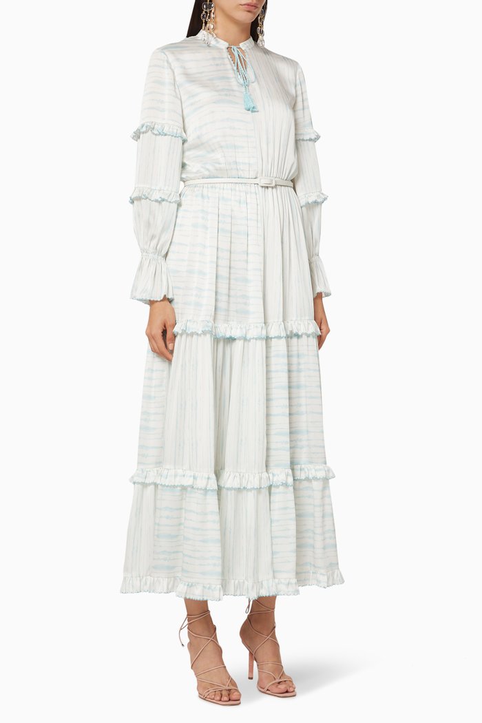Tiered Crepe Dress, Blue