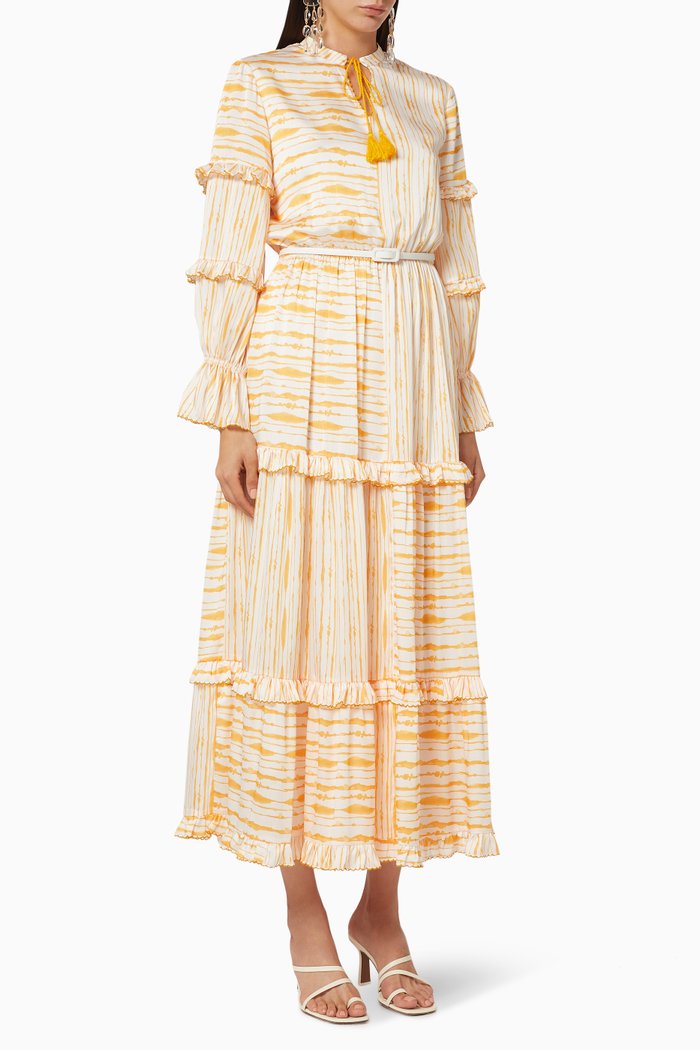 Tiered Crepe Dress, Orange