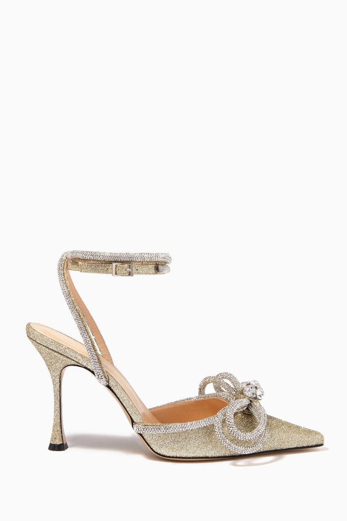 

Double Bow Crystal Pumps in Glitter, Gold
