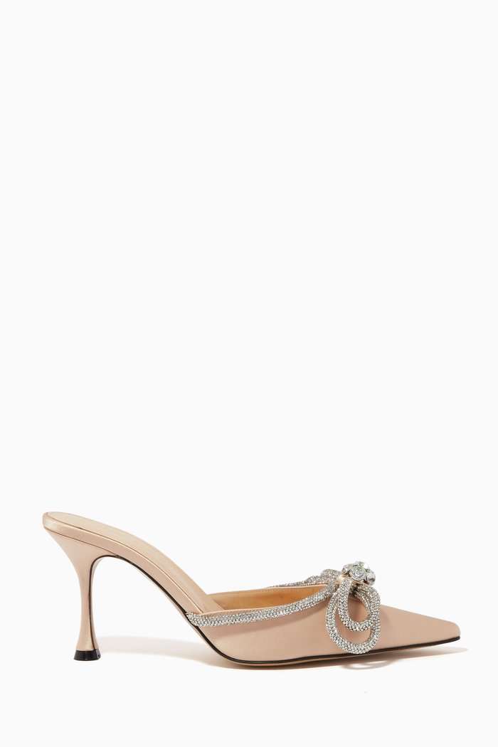 

Double Bow Crystal Mules in Satin, Neutral
