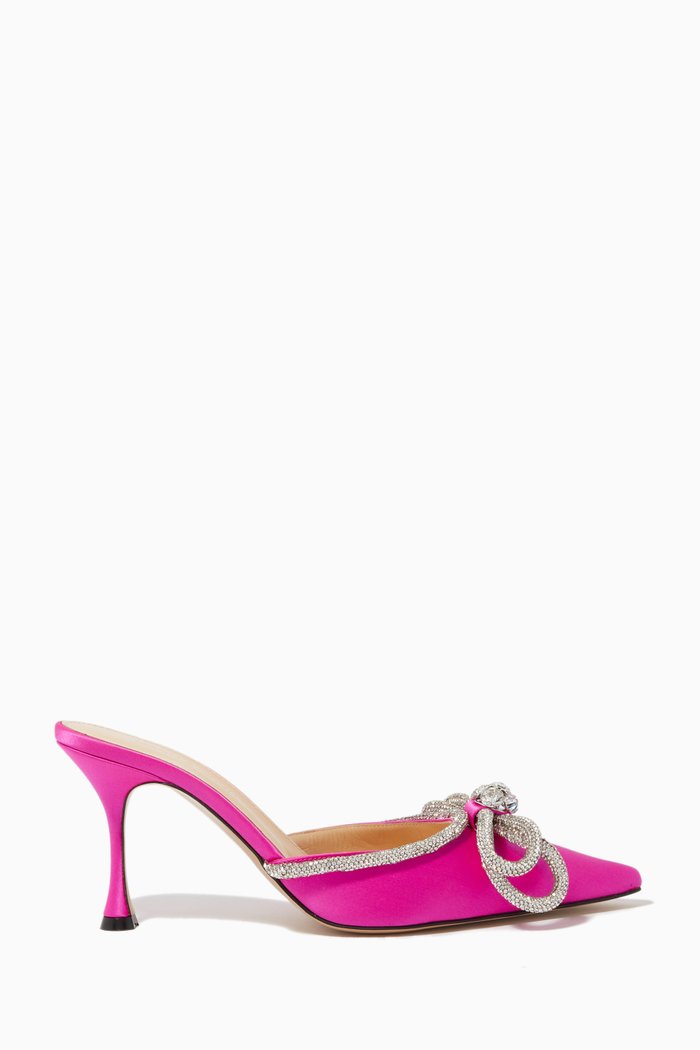 

Double Bow Crystal Mules in Satin, Pink
