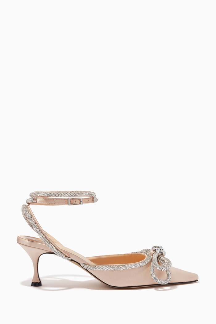 

Double Bow Crystal Pumps in Satin, Neutral