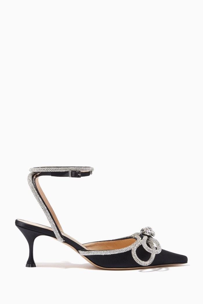 

Double Bow Crystal Pumps in Satin, Black