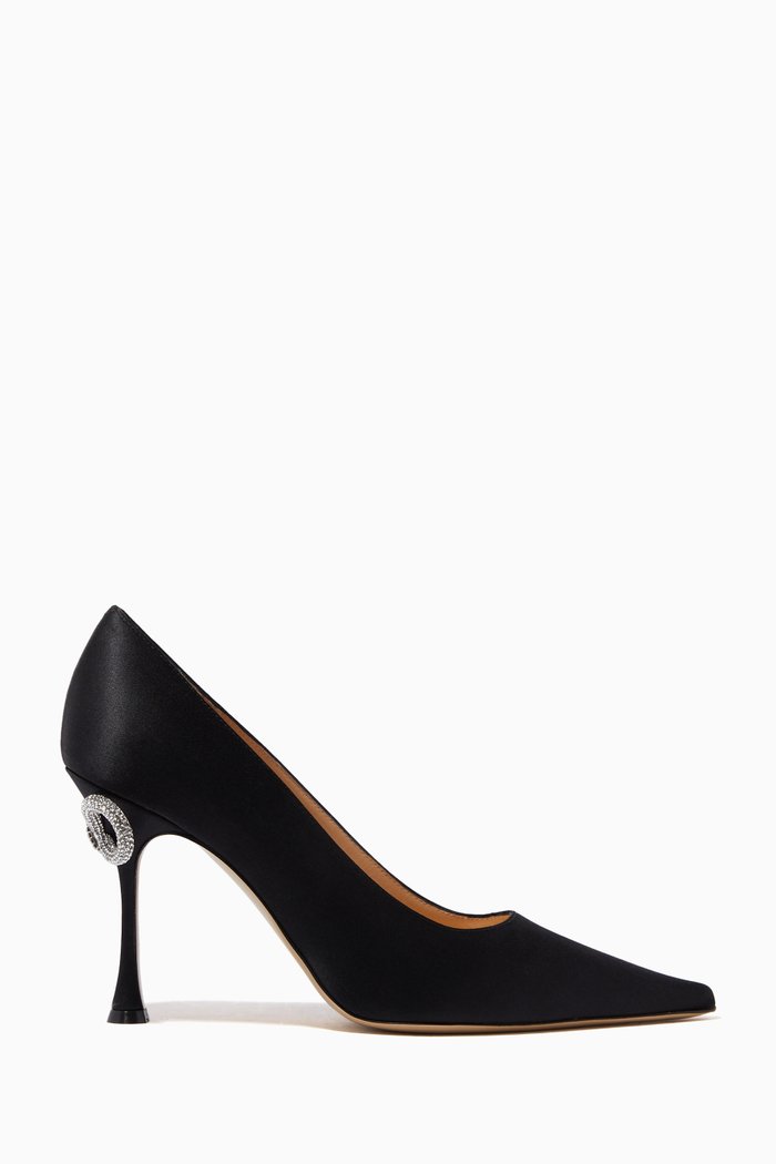 

Crystal Bow Pumps in Satin, Black
