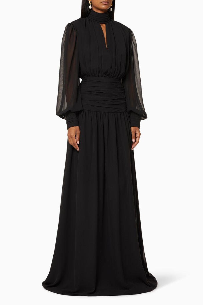 

Draped Chiffon Dress, Black
